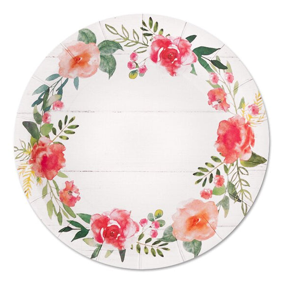 Shiplap Chic Plates with Floral Wreath 7" | 8ct