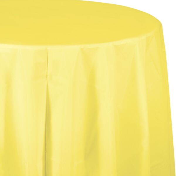 Light Yellow Round Plastic Table Cover 82" | 1 ct