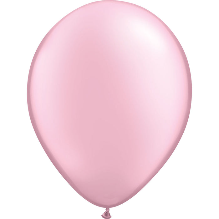 An inflated 11-inch Qualatex Pearl Pink Latex Balloon.