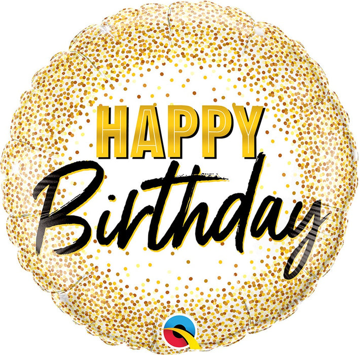 Happy Birthday Gold Glitter Dots Balloon 18" |1ct