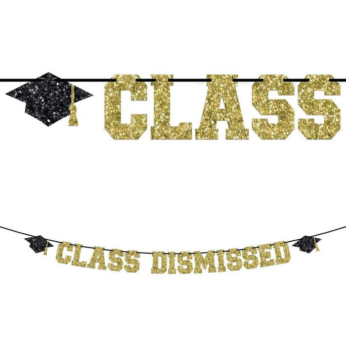 Graduation Glitter Gold Class Dismissed Letter Banner 12ft | 1ct