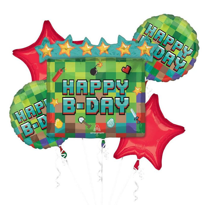 Pixel Party Birthday Foil Balloon Bouquet | 5pc