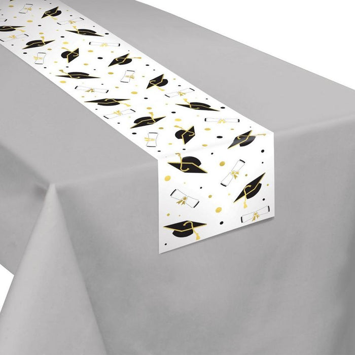 Graduation Black/Gold Paper Table Runner 13in x 27in | 1ct