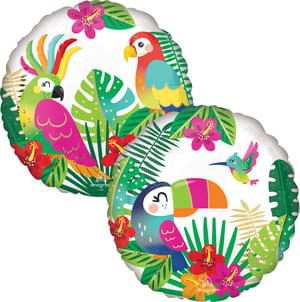 18-inch round mylar ballon with a jungle theme featuring a pink flamingo.