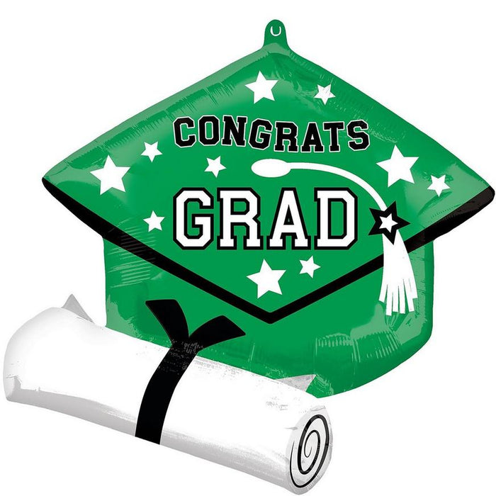 Graduation Grad Cap & Diploma Foil Balloon Green 25" | 1ct