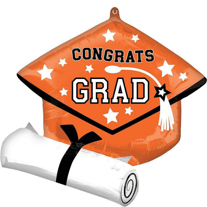 Graduation Grad Cap & Diploma Foil Balloon Orange 25" | 1ct