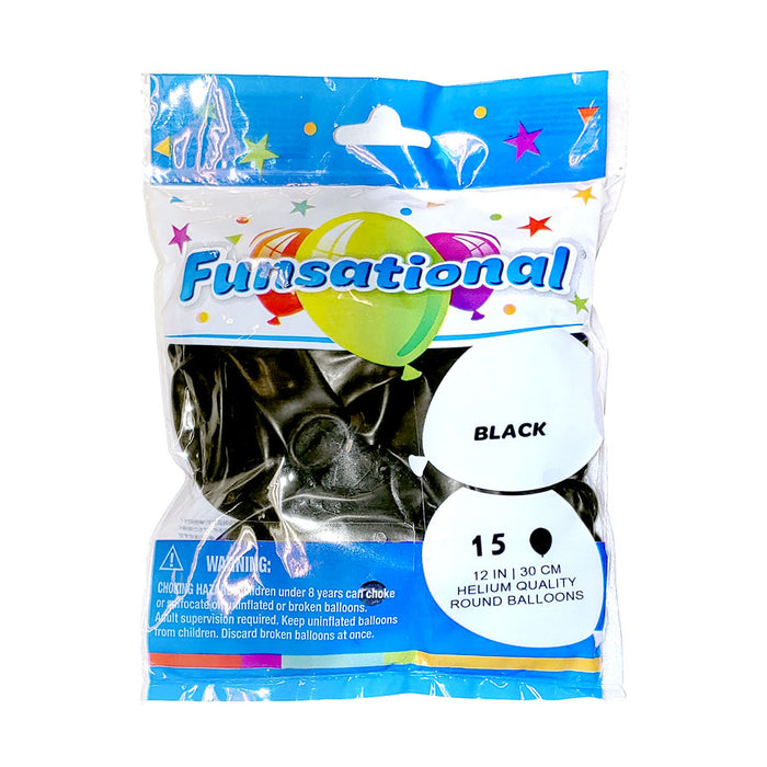 Black Funsational 12" Latex Balloons | 15ct