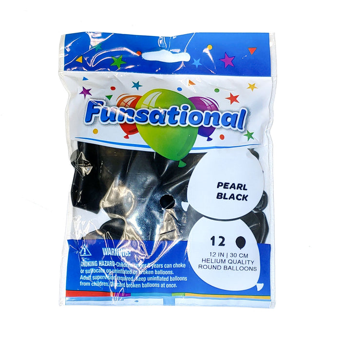 Pearl Black Funsational 12" Latex Ballons | 12ct
