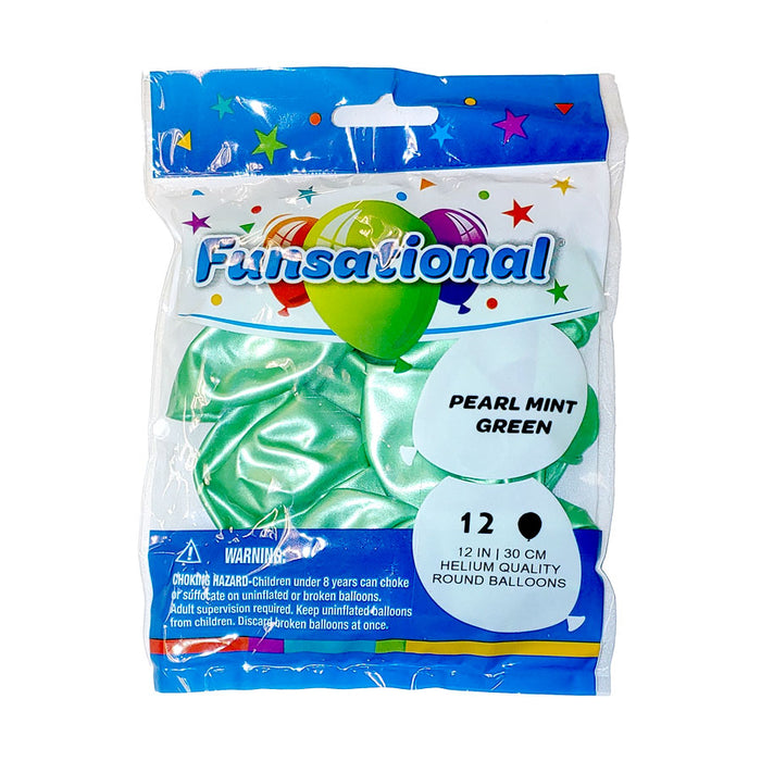 Pearl Mint Green Funsational 12" Latex Ballons | 12ct