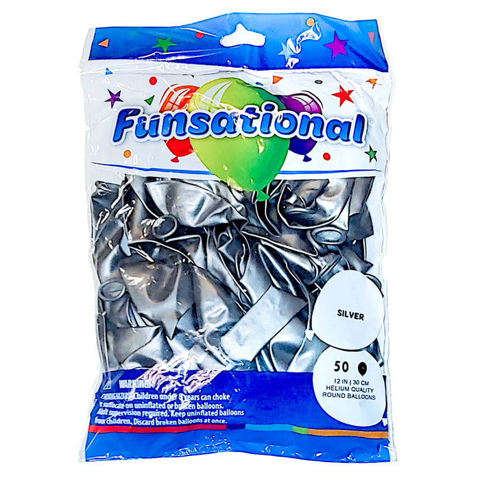 Silver Funsational 12" Latex Ballons | 50ct