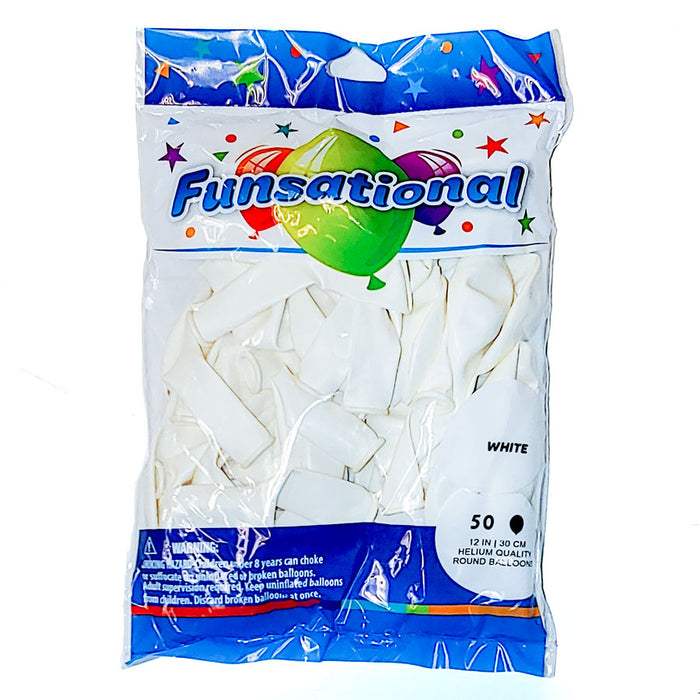 White Funsational 12" Latex Ballons | 50ct
