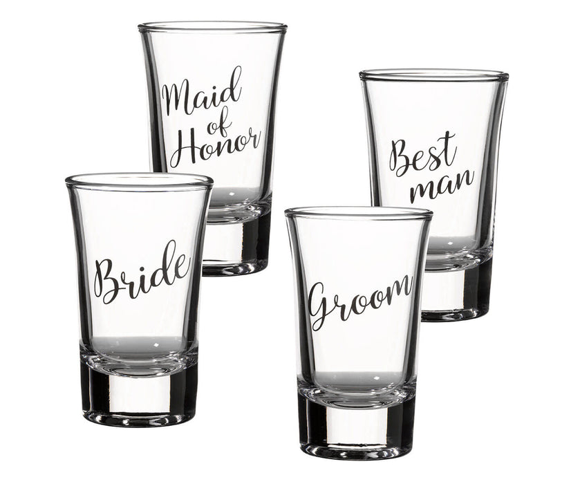 Lillian Rose Bride, Groom, Maid of Honor, and Best Man Shot Glass Set | 4ct