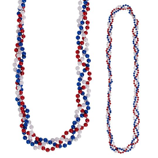 Patriotic Red, Silver, & Blue Braided Beads  | 1ct
