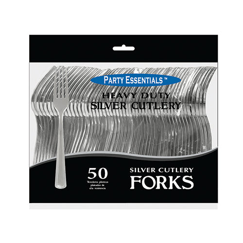 Heavy Duty Plastic Silver Cutlery Forks | 50pcs