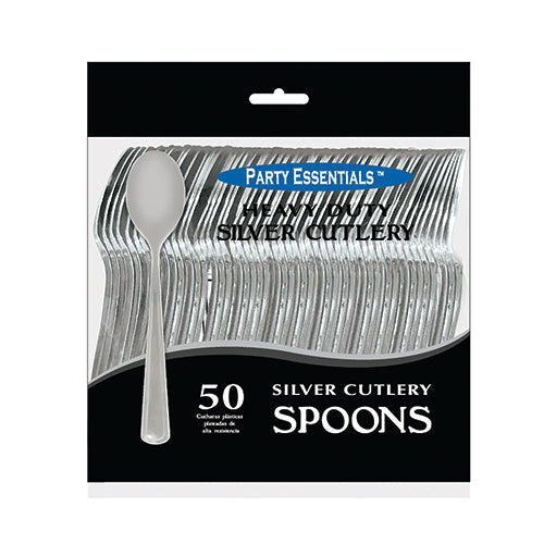 Heavy Duty Plastic Silver Spoons | 50pcs