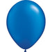 An inflated 11-Inch Qualatex Pearl Sapphire Blue Latex Balloon.