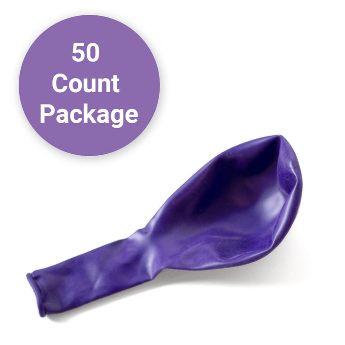 An un-inflated 11-inch Qualatex Purple Violet Latex Balloon.
