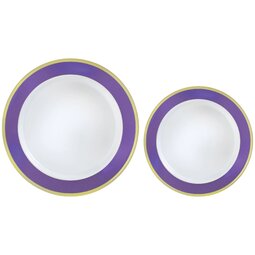 New Purple W/Gold Border Premium Plastic Plates 7.5" & 10.25" | 20pcs