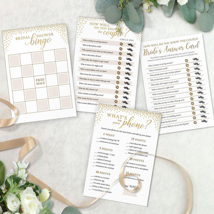 Gold Confetti Themed 3 Bridal Shower Games for 24 players | 1 ct
