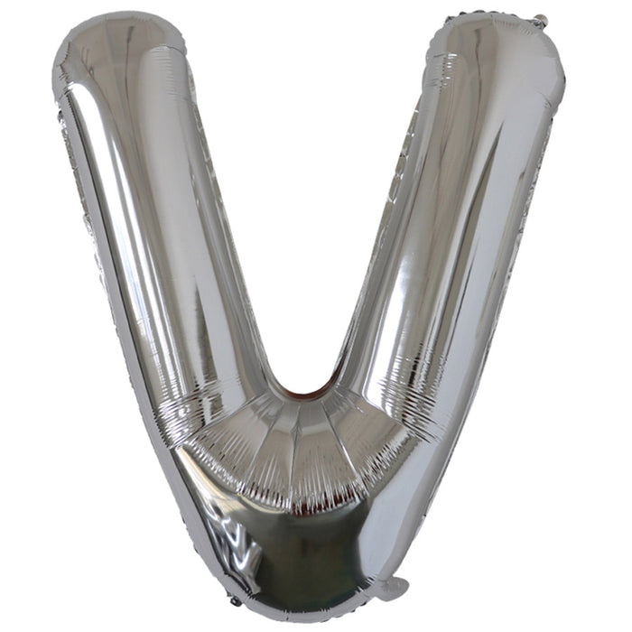"V" Silver Jumbo Metallic Balloon | 1ct