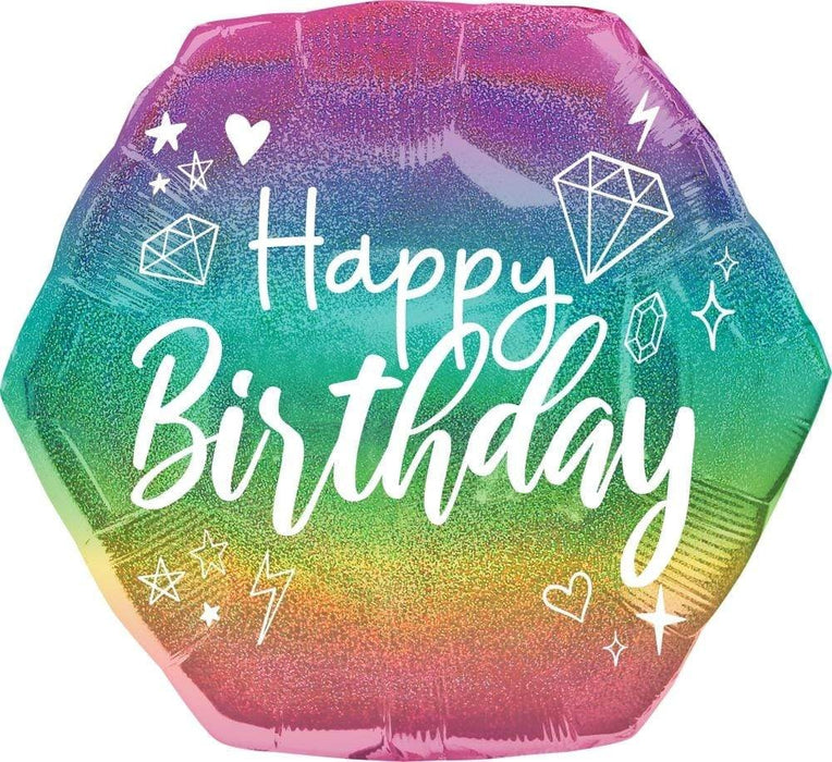 Happy Birthday Holographic Sparkle Supershape Mylar Balloon 23" | 1ct
