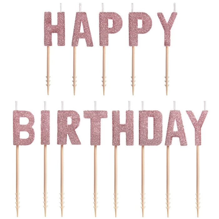 Happy Birthday Glitter Blush Toothpick Candle Set | 13ct