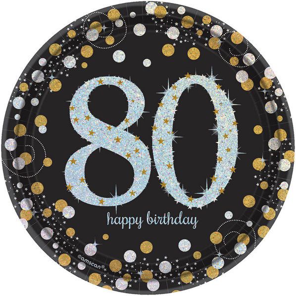 Sparkling Celebration Happy 80th Birthday Dessert Paper Plates 7" | 1ct