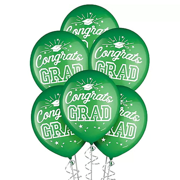 Graduation Flat Green Latex Balloons 12" | 15 ct
