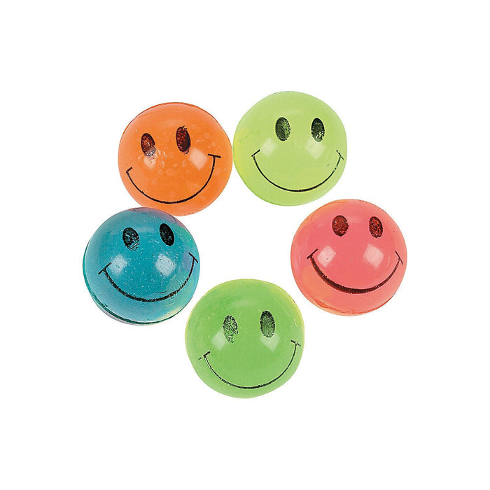 Mini Neon Smile Face Bouncing Balls 7/8" | 144 ct