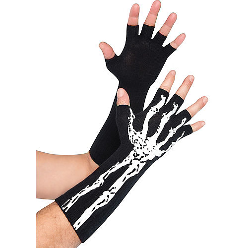 Fingerless Skeleton Glow in the Dark Adult Gloves | 1pr