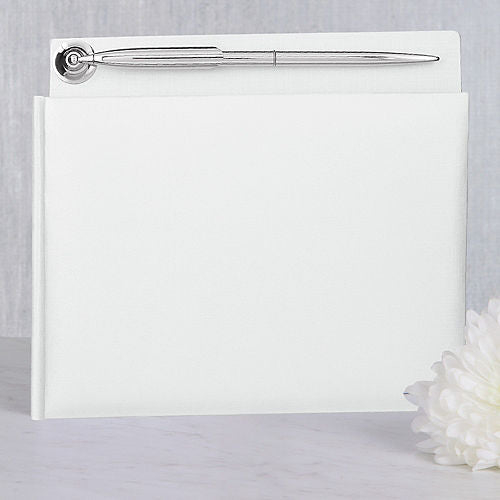 White Wedding Guest Book with Pen  | 1ct