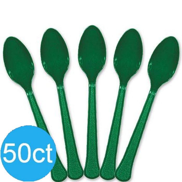 Festive Green Heavy Duty Plastic Spoons | 50ct