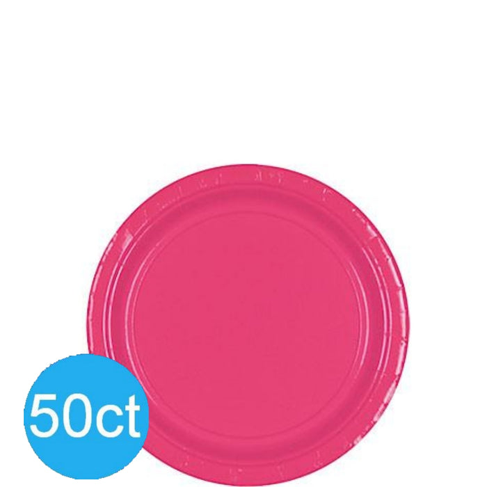 Bright Pink Dessert Paper Plates 6.75" | 50ct