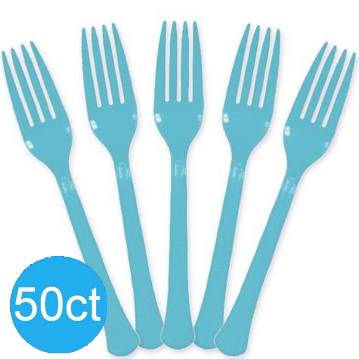 Caribbean Blue Heavy Duty Plastic Forks | 50ct