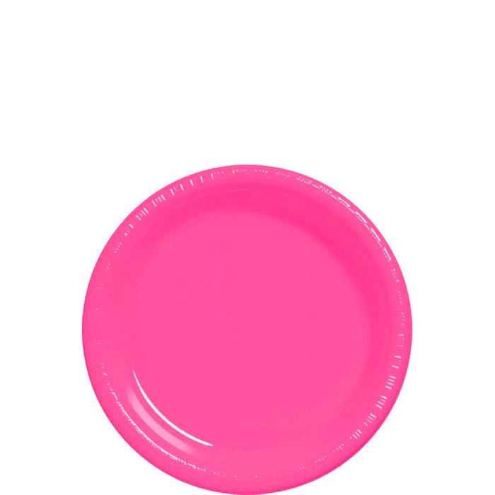 Bright Pink Plastic Plates 7" | 50ct