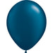 An inflated 11-inch Qualatex Pearl Midnight Blue Latex Balloon.