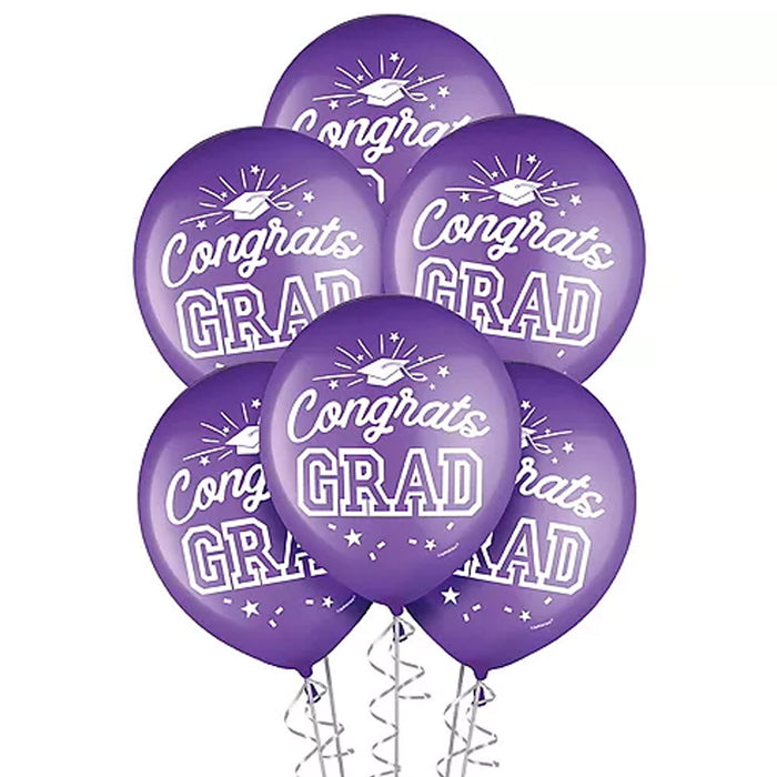 Graduation Flat Purple Latex Balloons 12" | 15 ct