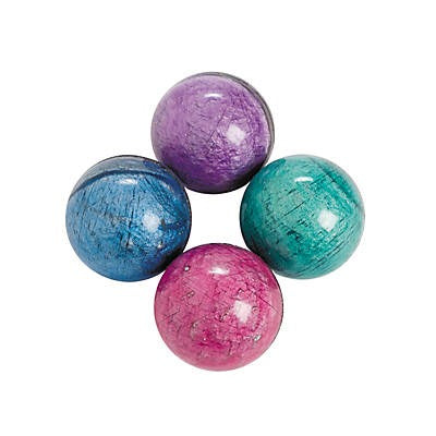 4 marbleized bounce balls.  Balls shown are purple, pink, green, blue.