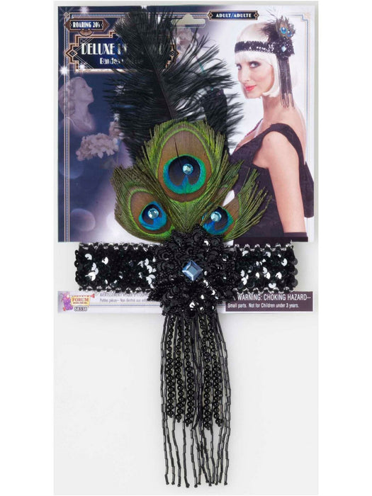 Deluxe Flapper Headband W/Peacock Feather | 1ct
