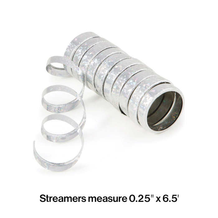 Silver Holographic Streamers with measurements.