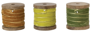 10 Yard Velvet Ribbon with Metallic Edges on Wood Spool, 3 Colors | 1ct - Zurchers