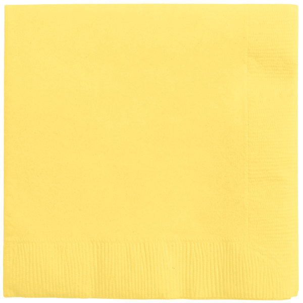 Enhance your dining experience with our 2-ply Light Yellow Beverage Napkins. This pack of 50 ensures you have plenty for your event. The light yellow color adds a touch of elegance, while the 2-ply design provides durability to handle any spills. Perfect for any occasion.