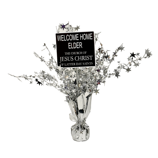 13" Silver foil star sculptable Welcome Home Elder English missionary centerpiece