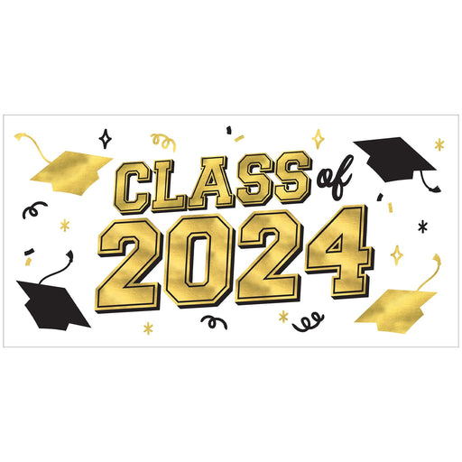 Large Horizontal Grad 2024 Banner - Black & Gold, 65" x 33 1/2"  | 1ct