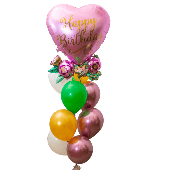 Birthday Satin Heart With Flowers Basic Bouquet | 13 pcs - Zurchers