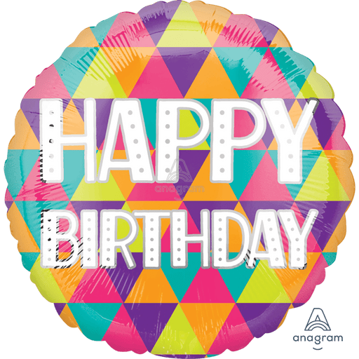 18in Colorful Triangles Birthday Balloon | 1ct