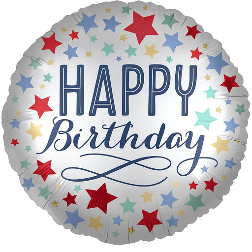 Birthday Silver Satin W/Stars Mylar 18in | 1ct - Zurchers