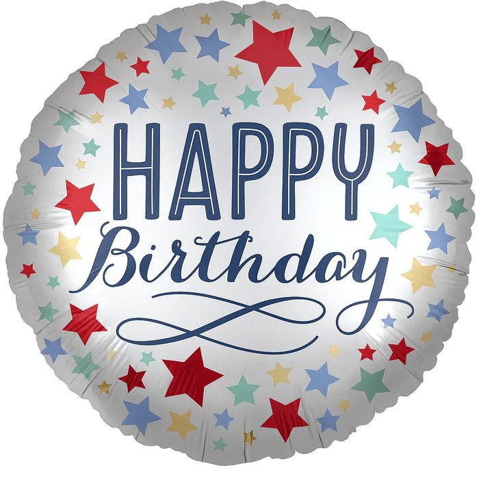 Birthday Silver Satin W/Stars Mylar 18in | 1ct - Zurchers