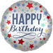 Birthday Silver Satin W/Stars Mylar 18in | 1ct - Zurchers