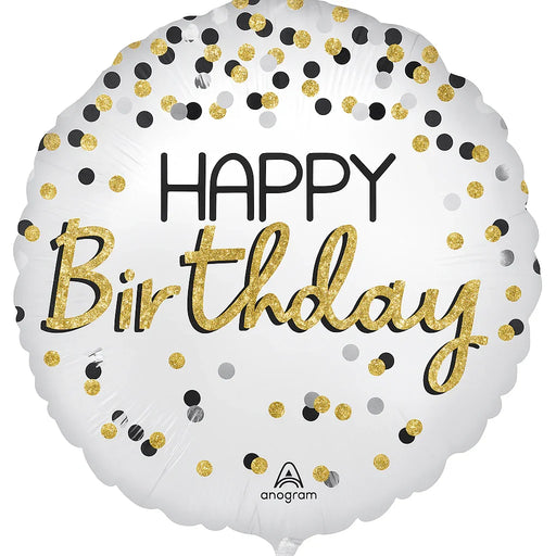 Black/Silver/Gold Happy Birthday Mylar 18in | 1ct - Zurchers